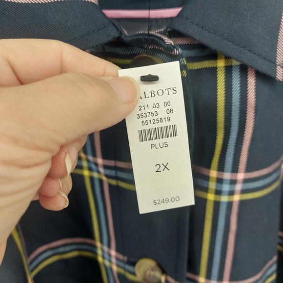 Talbots Plaid Navy A Line Trench Coat Size 2X - Picture 7 of 9